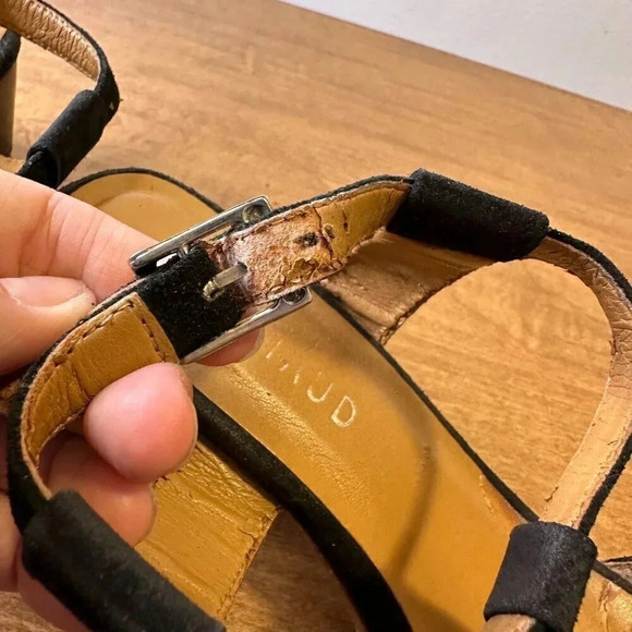 Staud Black Strappy Suede Block Heels Womens Size 7 AS IS - Picture 8 of 11